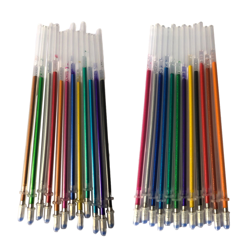

24pcs 0.8mm colorful glitter ink gel pen refills metallic and glitter, Black;red