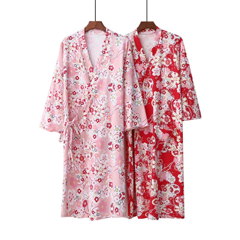 

Kimono Dress 2020 News Pajamas Japanese Style Woman Fan Sakura Bathrobe Sleepwear Kawaii Girls Cotton Yukata Asian Japan Clothes