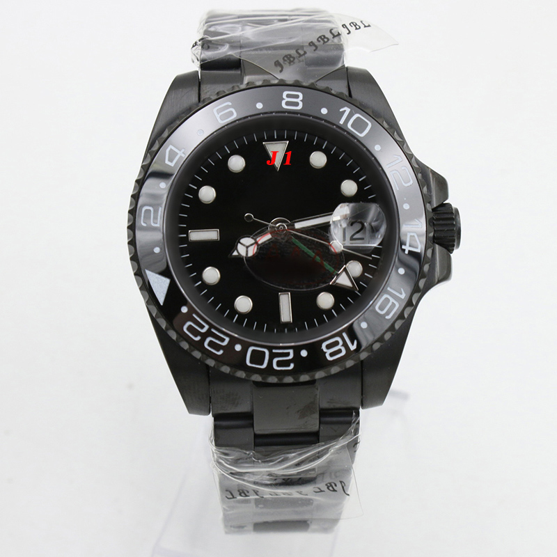 

Cool Black Wristwatches Rotatable Bezel Stainless Steel Bracklet Man Watch Index Markers 40MM Automatic Mechanical Sapphire Mens Watches