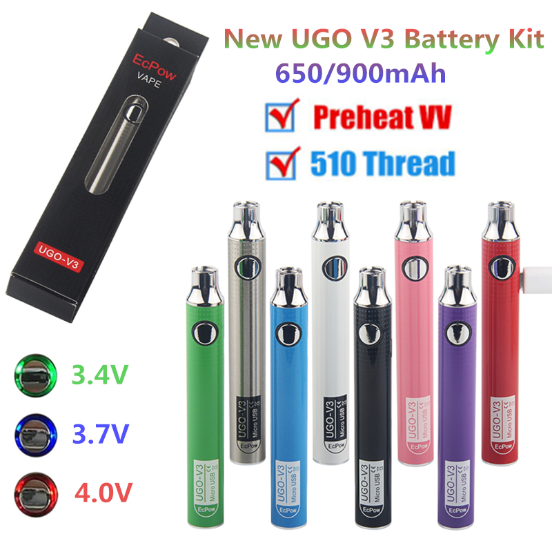 

100% EVOD Micro USB Passthrough Charge Vape Pens Battery with Charger Cable 510 Thread UGO T Vaporizer 650mAh 900mAh eGo eCig Cigarettes