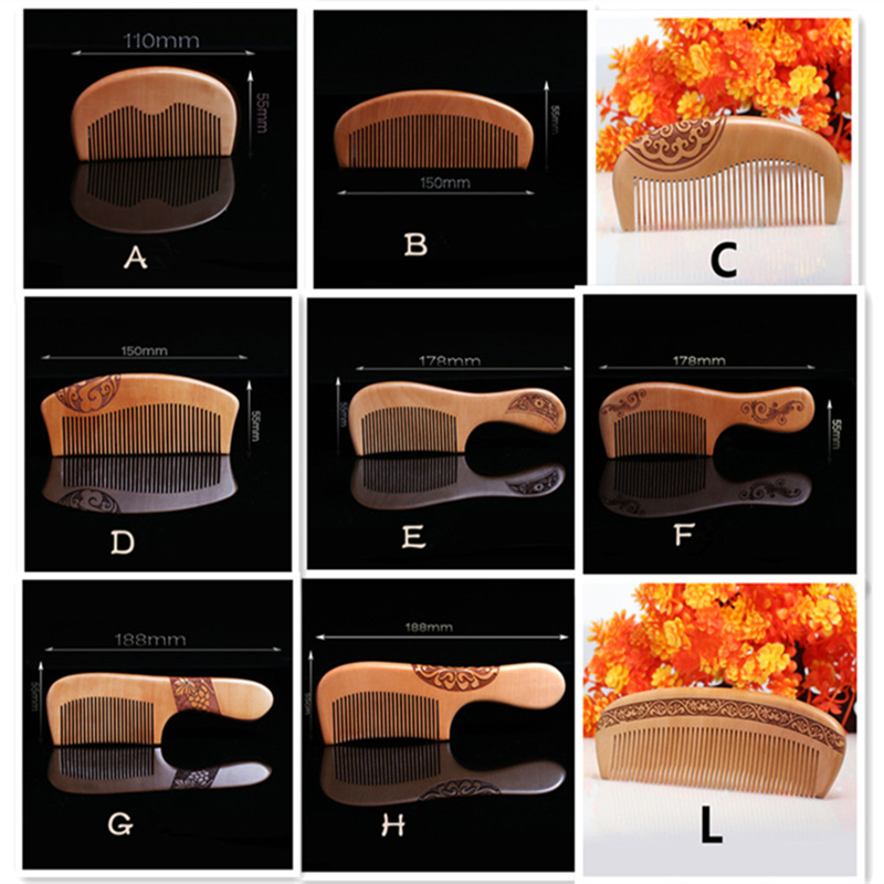 

Natural Peach Wooden Comb Anti-static hair brush head massager Health Care brushes Customized Logo, Silver