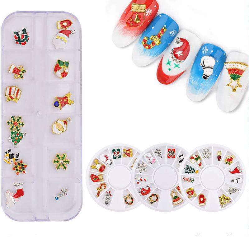 

12Pcs/Box 3D Alloy Nail Art Decoration Christmas Theme Manicure Nail Rhinestone Jewelry Art Tool