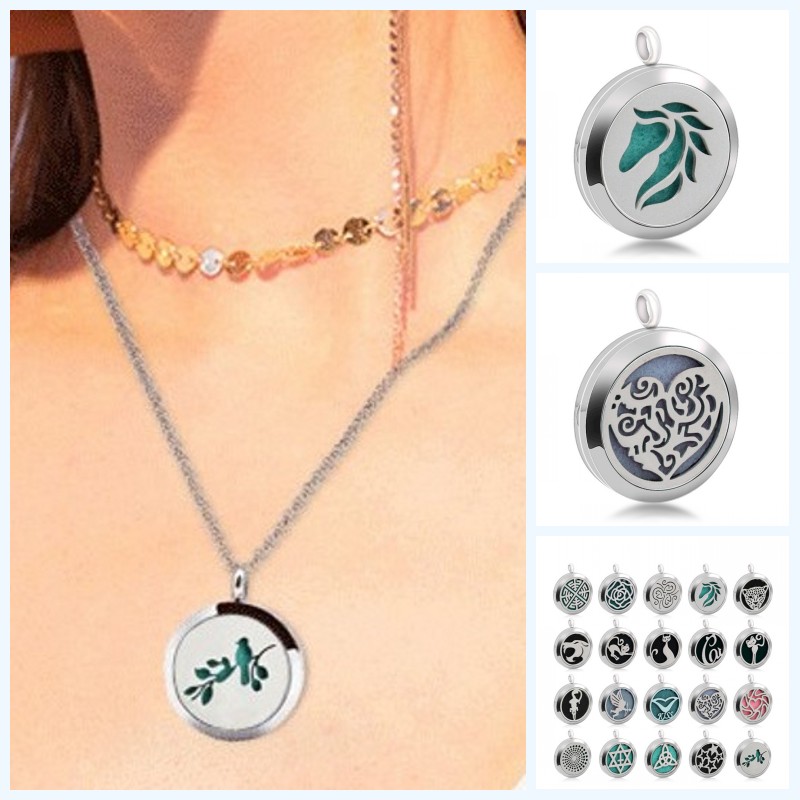

Stainless Steel Perfume Necklace Metal Scent Pendant Aromatherapy Jewelry Valentine's Day Easter Clothes Accessories Simple Stylish Necklace
