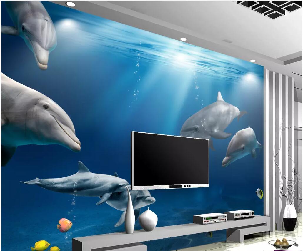 

WDBH custom photo 3d wallpaper Underwater world dolphins background living Room background home decor 3d wall murals wallpaper for walls 3 d, Non-woven