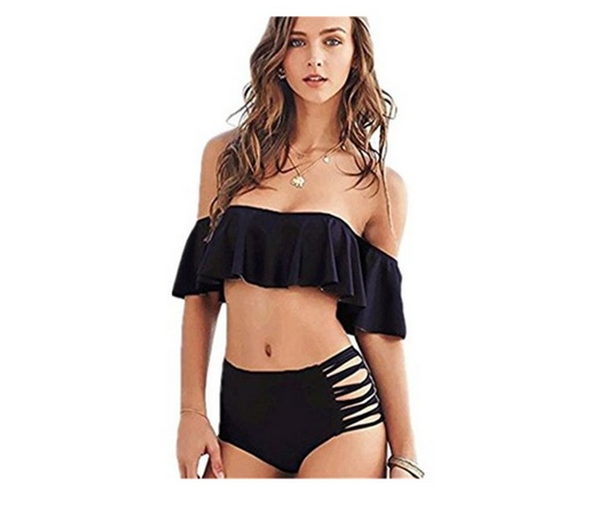 Summer 2 Pieces Beach Hot Spring Bathing Swimwear Sexy Off Shoulder Ruffles Bikini Swimsuit Sets Off Shoulder Falbala High Waist Swim Wear-image-456234947