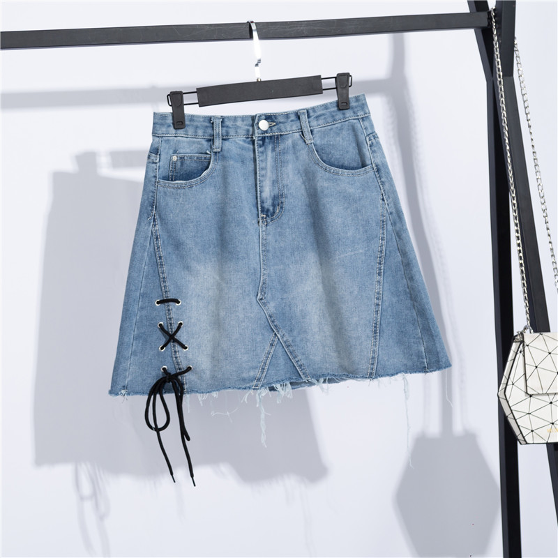 

COIGARSAM 5XL Plus Size Women Denim Short Skirt New Summer Skirts Blue G609