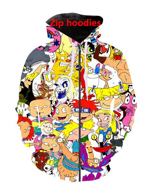 New Fashion Mens 3d hoodies Cartoon Characters 90s Style Printed Zipper Hoodies Unisex Hip Hop Casual sweatshirt LM031