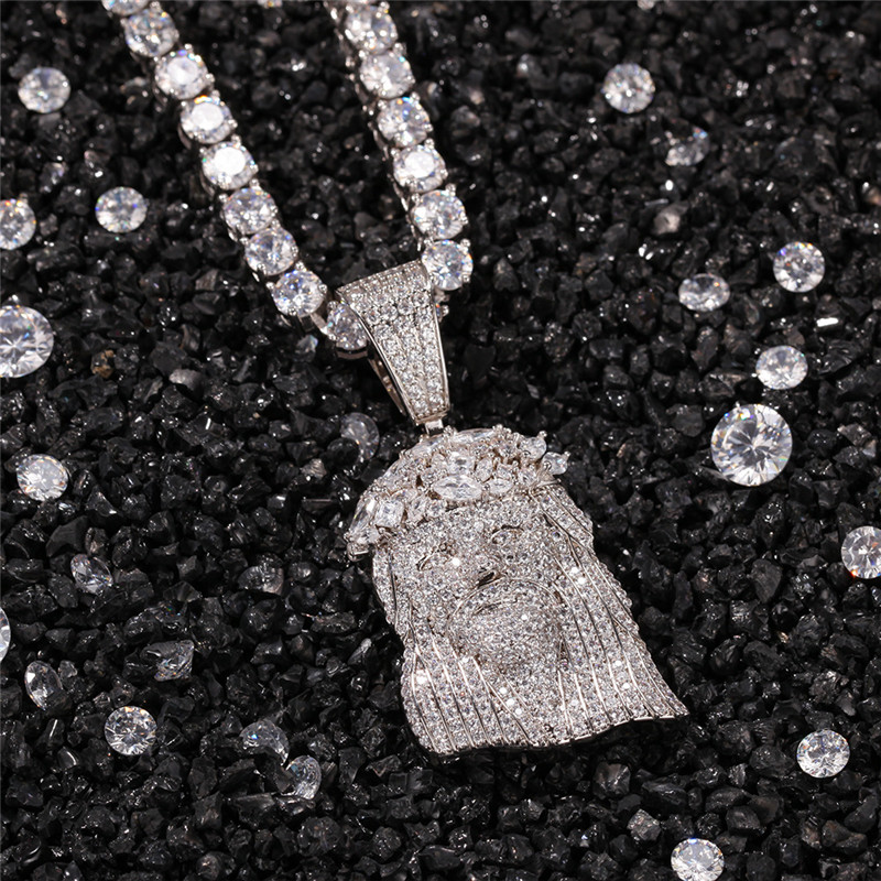 Nouveau Collier pendentif jésus avec chaîne de Tennis 4mm glacé Zircon cubique bijoux Hip Hop pour hommes