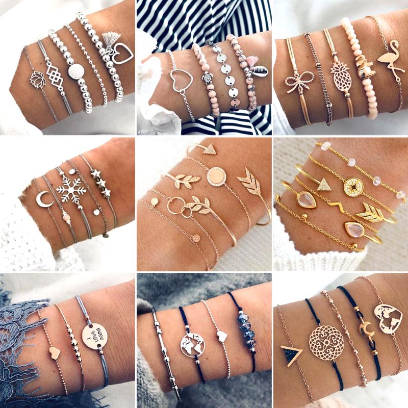 

Charm Bracelets 30 Style Boho Bangle Elephant Heart Shell Star Moon Bow Map Crystal Bead Bracelet Women Party Wedding Jewelry Accessories