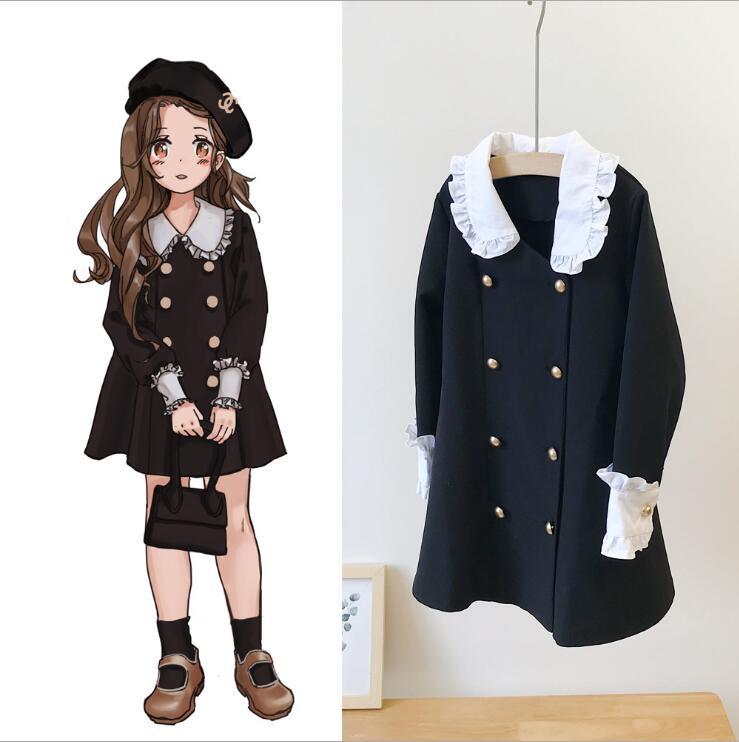 girls black dress with white collar