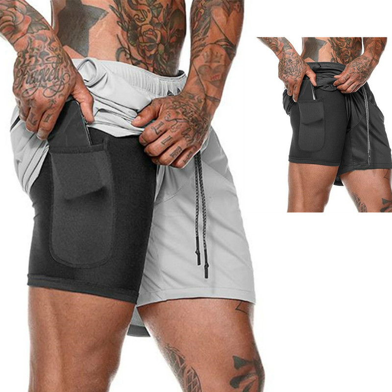 

Breathable Joggers Shorts Mens 2 in 1 Running Shorts Pants Gyms Fitness Bodybuilding Workout Quick Dry Beach Male, Black