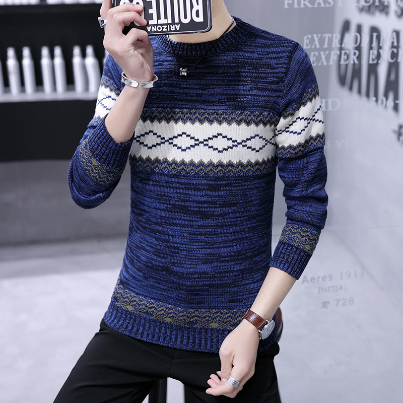 

Autumn new sweater male Korean version of the wild round neck Slim pullover shirt men's youth casual sweater tide, Light grey