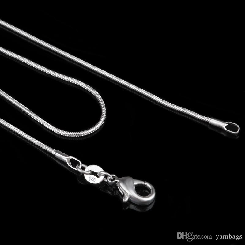 

925 Stamped Snake Chains 1mm Sterling Silver Jewelry Men Women Fashion Lobster Clasp Necklace Accessories fit Pendant 16 18 20 22 24Inch