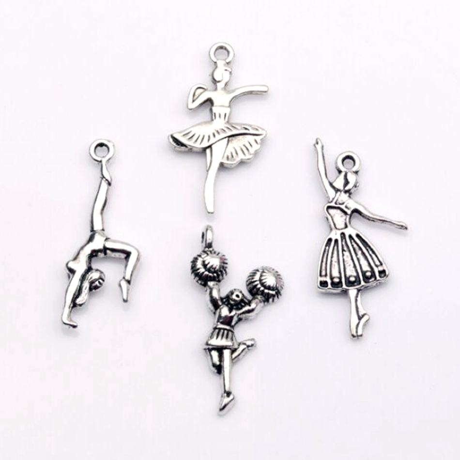 2 pcs Golden Elegant Ballet Girl Look Metal Charms Pendants Craft Findings DIY