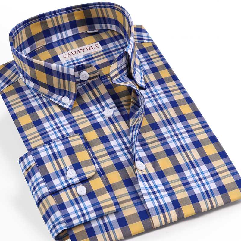 Alion Mens Casual Checkered Plaid Long Sleeve Button Down Shirt Tops