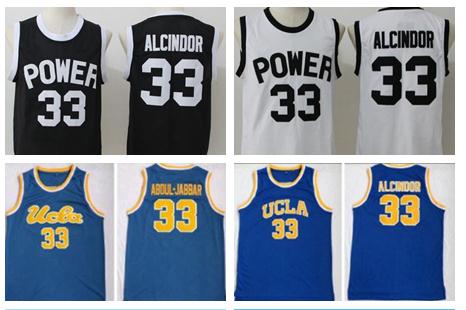 

NCAA College Men Basketball 33 Lewis Alcindor Jr Jersey High School St Joseph CT Power Jerseys Black White Kareem Abdul-Jabbar UCLA Bruins