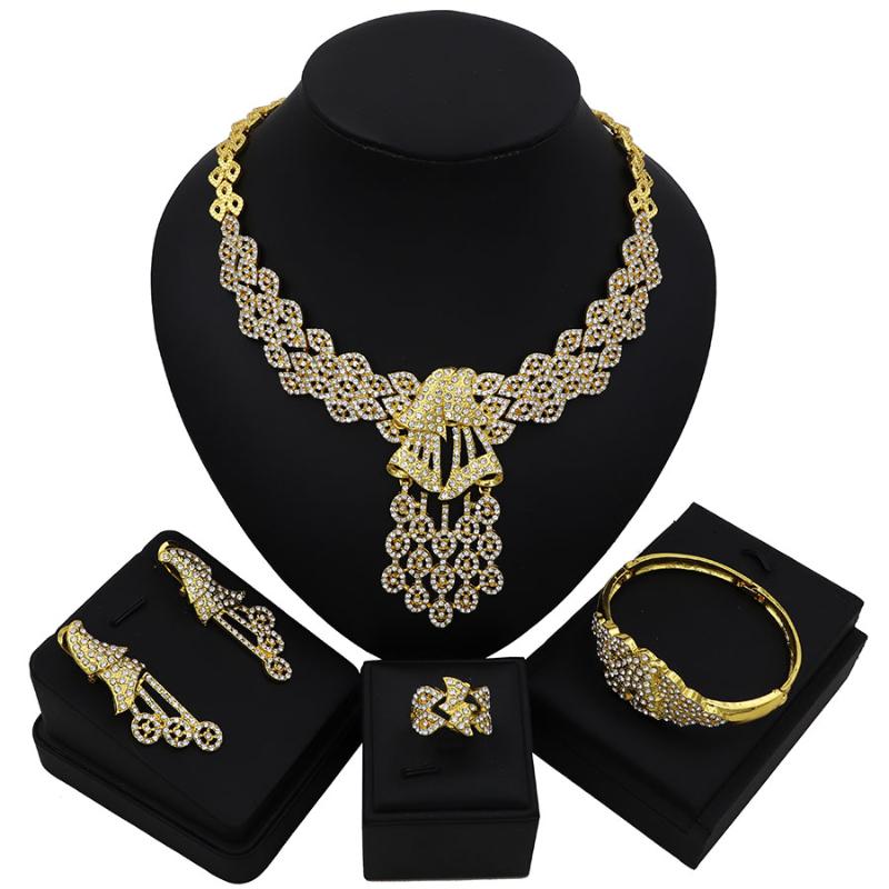 

TSROUND Jewelry Set Abstract Peacock Pendant Pattern Dubai Costume Jewelry African Necklace Earring Set for Women Rhinestone, As pic