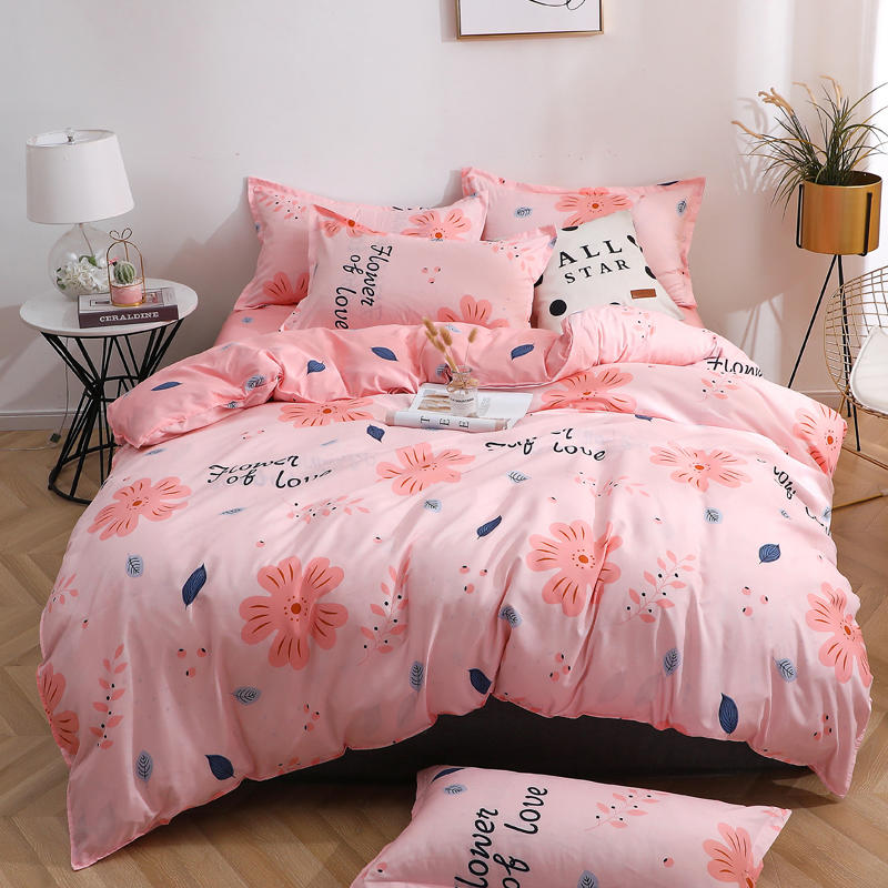 

Fashion Pink Flower Bedding Set Simple Women Duvet Cover Bedspread Flat Sheet Pillowcase Single Double Queen King Bed Linen, Zhengongchang0137