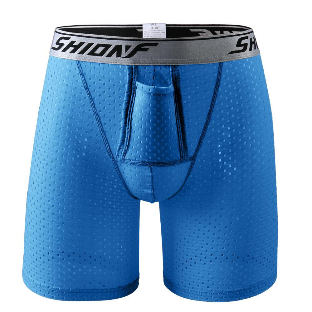 Ice silk 3D high flexible comfortable style Men super thin Pocket boxer pants shorts underwears quick-drying cool deep blue 1117 Y200415