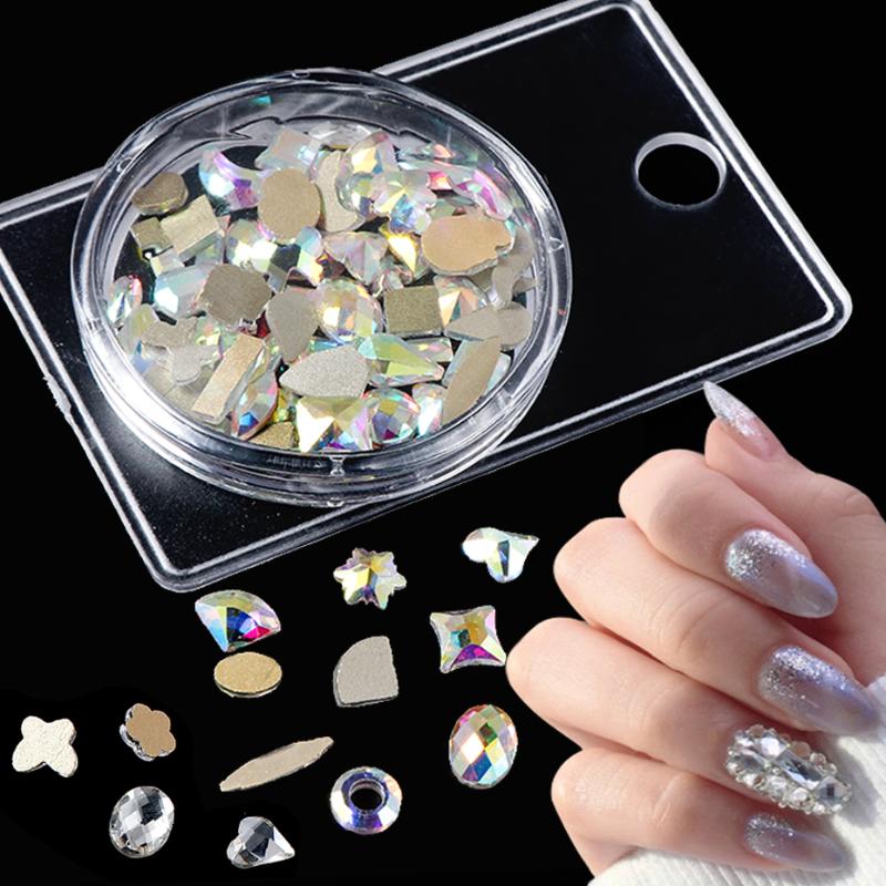 

60pcs/Lot Mixed Shapes 3D Nail Rhinestones Shining AB Red Champagne Flatback Diamond Crystal Jewelry Glass Art Decoration BE1568