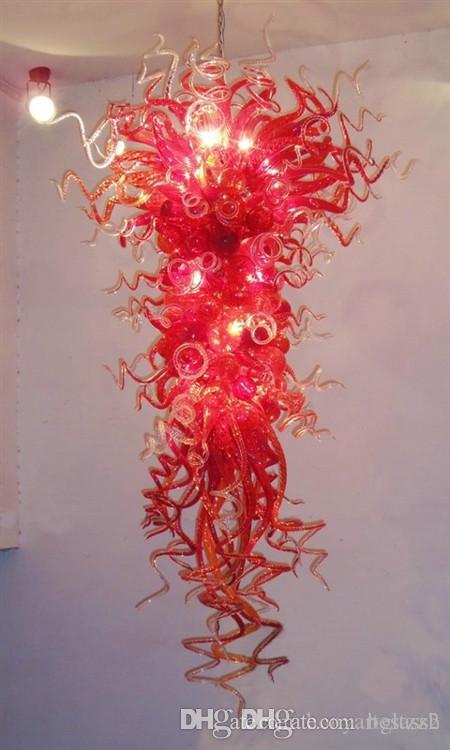 

Free Shipping 100% Mouth Blown Borosilicate European Style Ceiling Light Led Big Size Long Home Decorations Red Color Murano Gass Chandelier