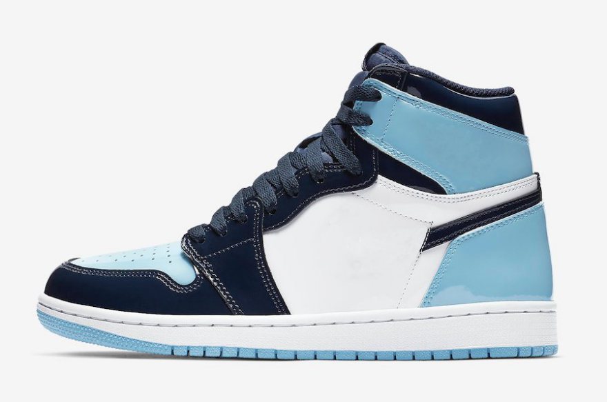 

1s blue white unc TOP Factory Version 1 Basketball Shoes mens trainers 2019 Patent Leather Sneakers with Box, Unc 1s