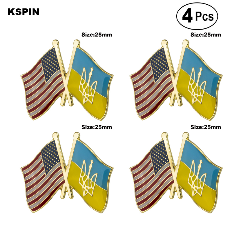 

U.S.A.& Ukraine Friendship Flag Pin Lapel Pin Badge Brooch Icons 4PC