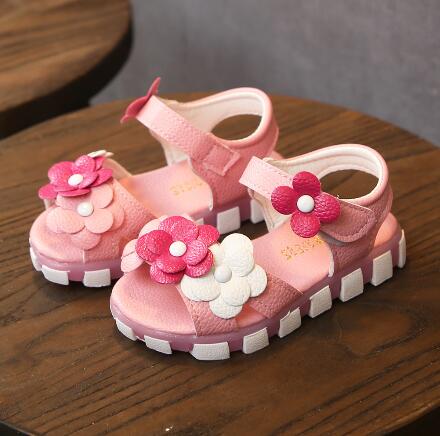 

New Summer Children Sandals for Girls Soft Leather Flowers Princess Girl Shoes Kids Beach Sandals Baby Toddler Shoes, Pink