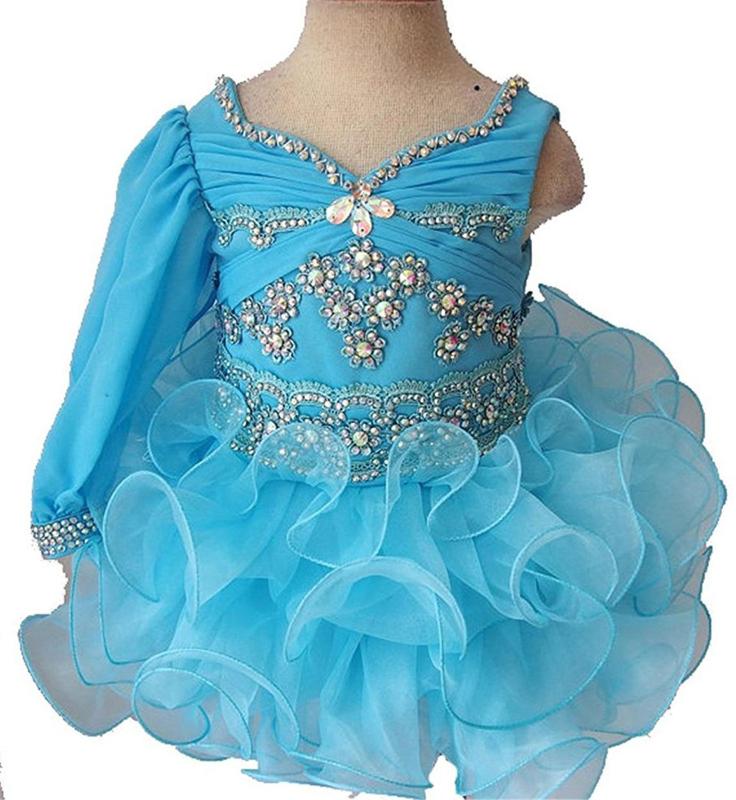 

One Shoulder Actual Image Little Baby Girls Beaded Miss National First Pageant Cupcake Gowns Dance Kids Children Toddle Dresses, Purple