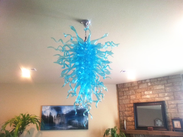 

Zhongshan Lightings Mouth Blown Lamps Chandeliers Lighting Energy Saving Turquoise Chandelier Glass Art Pendant Lamp Designs for Home Decor