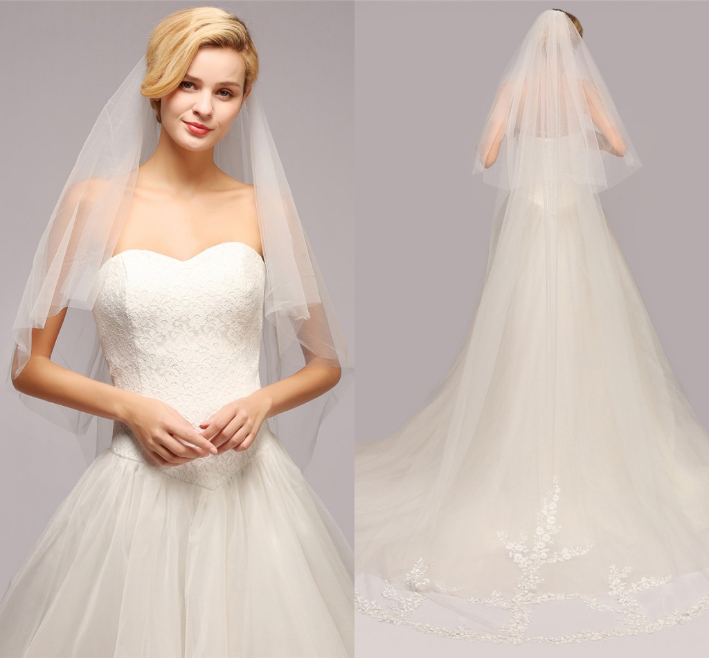 

2019 Best Selling 3 Meters Long Cheapest Chapel Length White Ivory Bridal Veil Lace Appliques Veu De Noiva Longo Wedding Veil CPA886