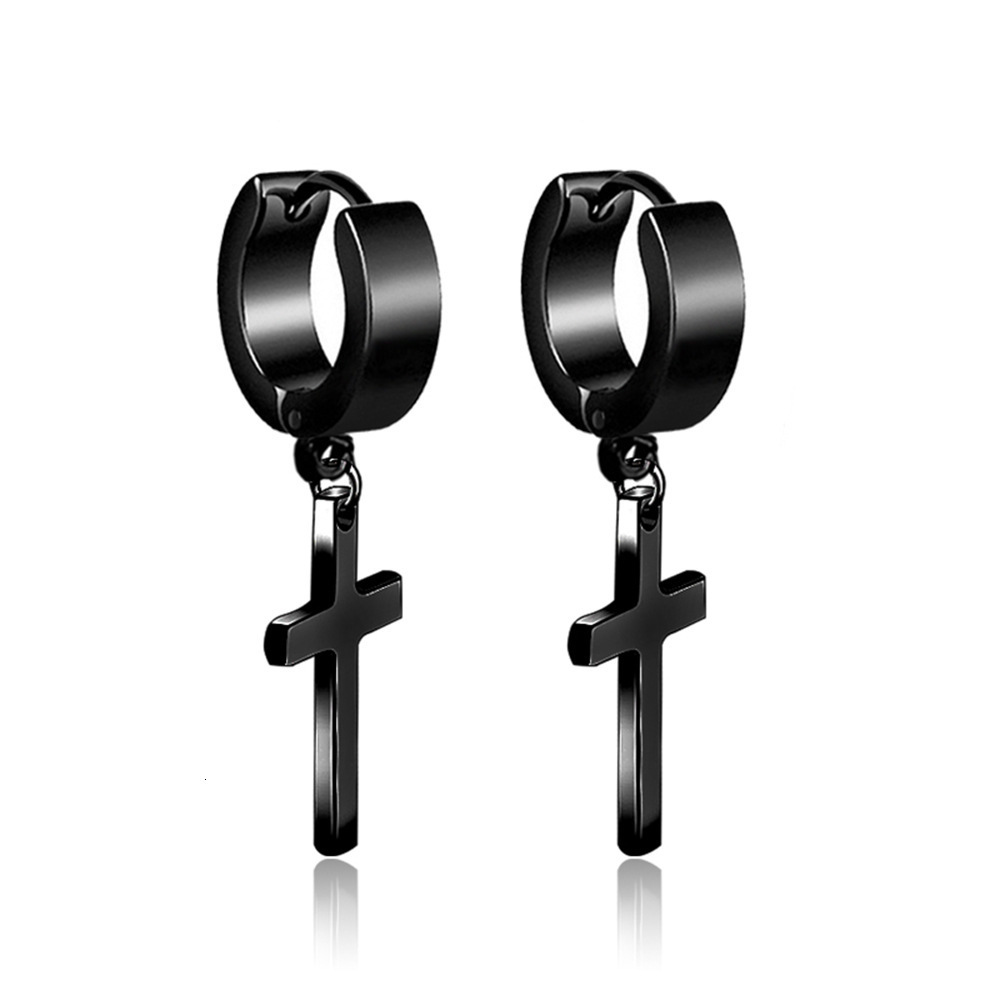 

4 Colors Titanium Steel Cross Stud Earrings for Men Women Jewelry Silver black Gold multicolor, Golden;silver