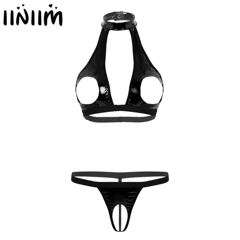 CUPLESS BRA /& SPLIT G STRAPPY CROTCHLESS PANTY