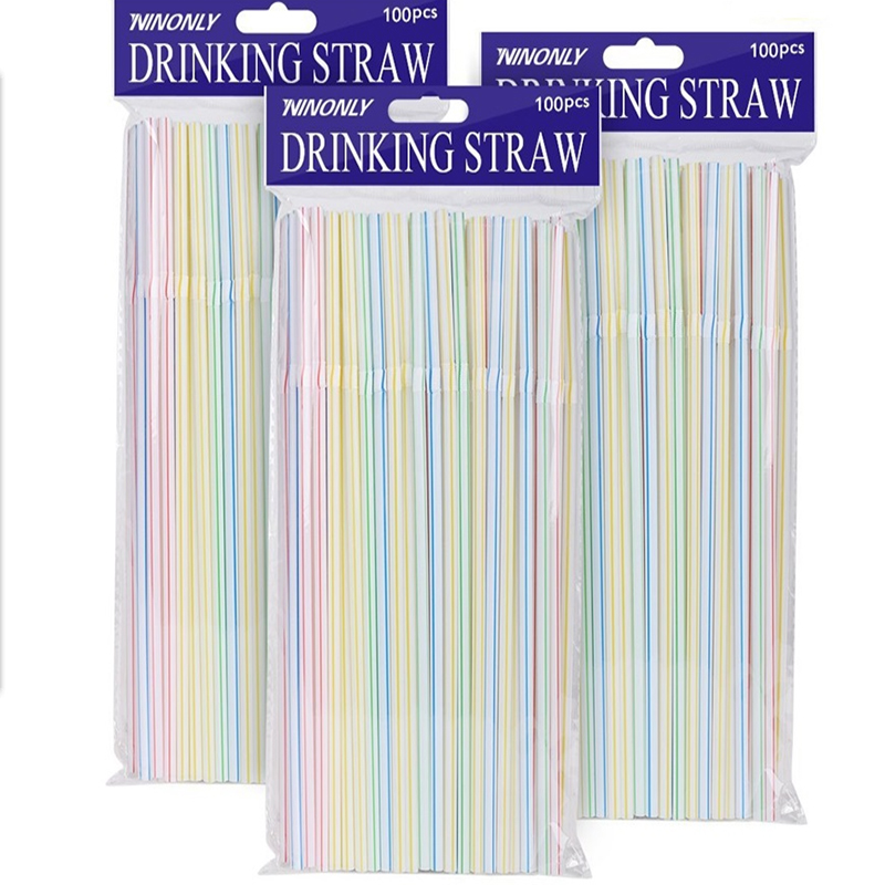 

100 Pack Disposable Straws Flexible Plastic Straws Striped Multi Colored Rainbow Drinking Bendy Straw Bar Accessories