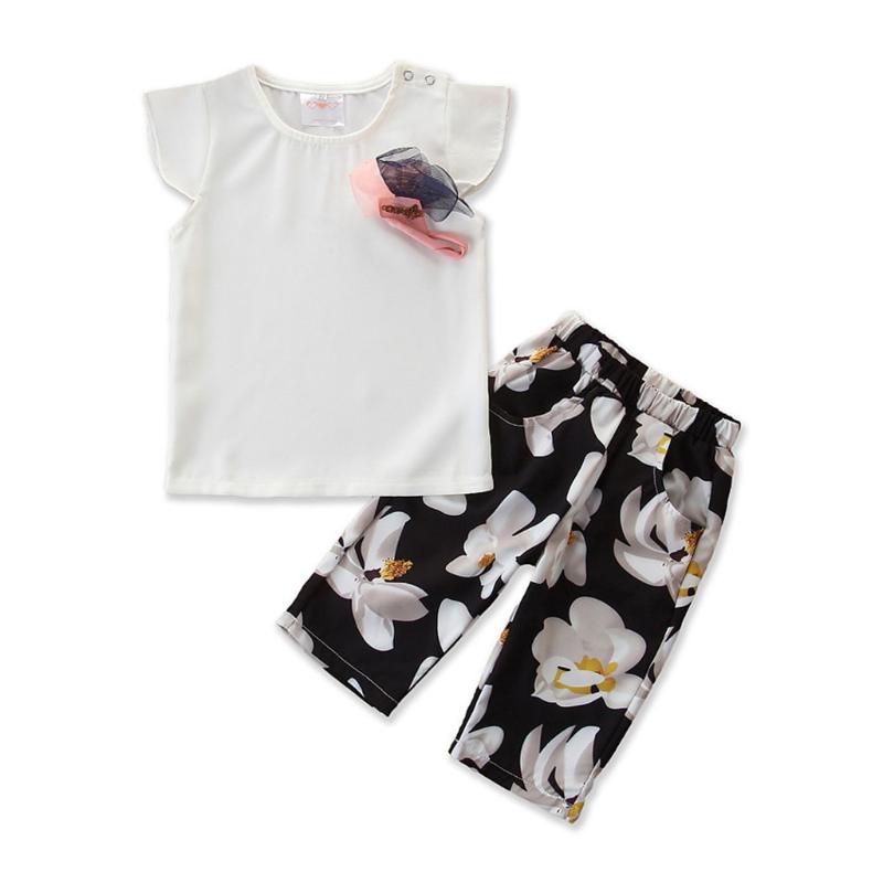 

SAGACE 2 Piece Outfits For Toddler Girls Clothes Flying Sleeve Top + Printed Trousers Two-piece Suit For Kids Girl Baby, White