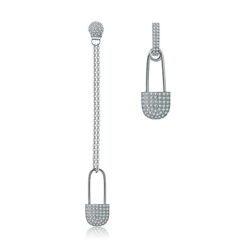 

SLJELY High Quality Micropavé Cubic Zirconia Gem Asymmetric Safety Pin AB Earrings Lady Birthday Jewelry Earrings