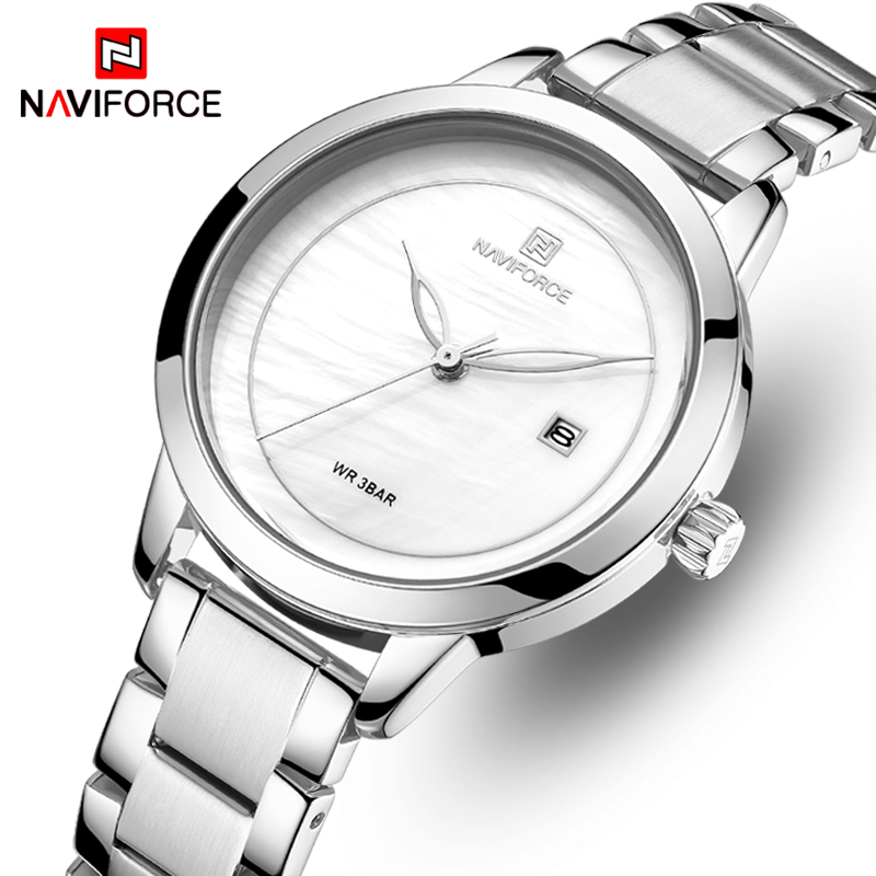 

NAVIFORCE Top Brand Luxury Women Watches Waterproof Fashion Ladies Watch Woman Quartz Wrist Watch Relogio Feminino Montre Femme, Slivery;brown