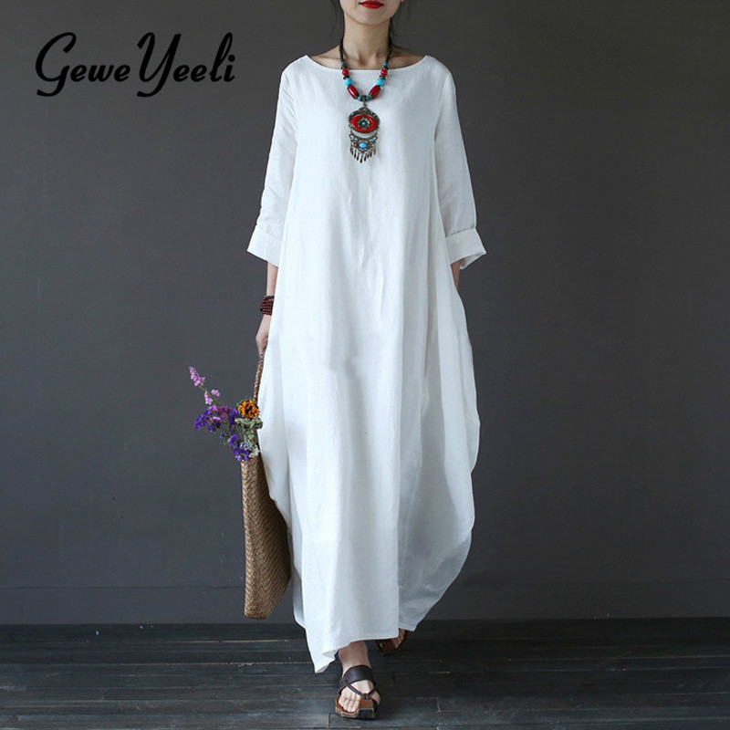 boho white linen dress