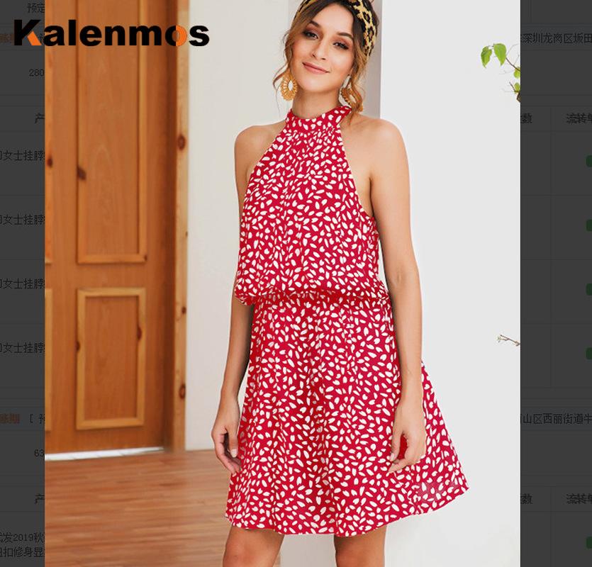 

KALENMOS Women Summer Mini Dress Halter Boho Print Sleeveless High Waist Elegant Beach Sexy Loose Leisure Chic Vintage Vestidos, Black