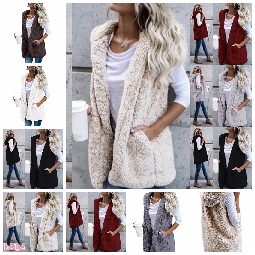 

European autumn and winter solid color sleeveless hooded pocket cashmere vest jacket, white, beige, gray, black, support mixed batch