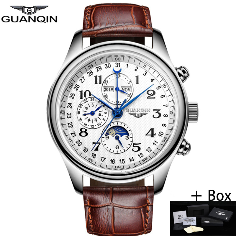 

GUANQIN Automatic Mechanical Men Watches Top Brand Luxury Waterproof date Calendar Moon Leather Wristwatch Relogio Masculino A CJ191213