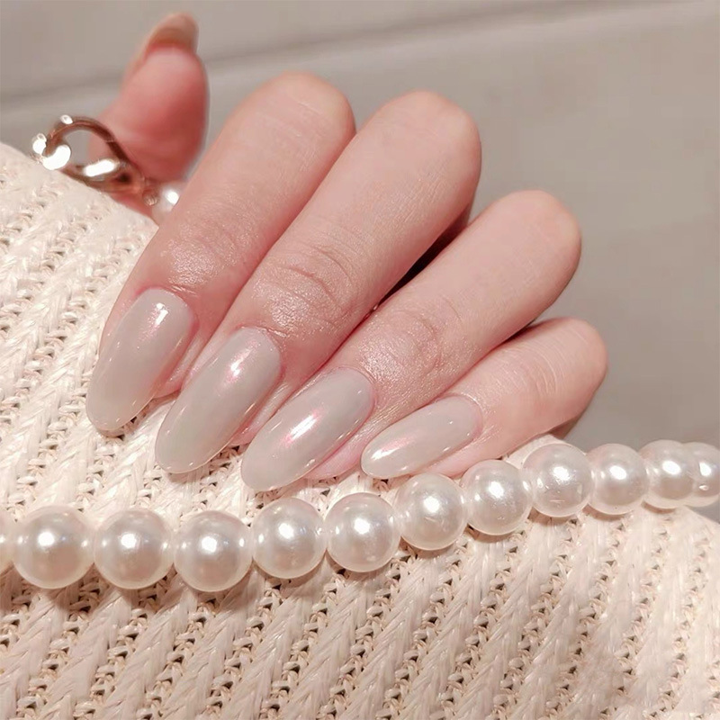 

24pcs Pearl Symphony False Nails Press On Nails Tips Summer French Fake Nail Long Nail Art With Glue Cute Fullcover Tips, Jp1144-b5
