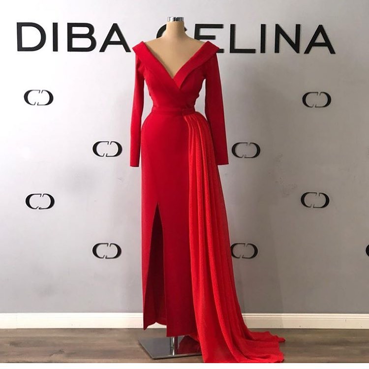 

2020 Red Evening Dresses With Train Satin Real Image Sheath Prom Dress Party Wear Custom Made Formal Gowns Long Sleeve Robes, Royal blue
