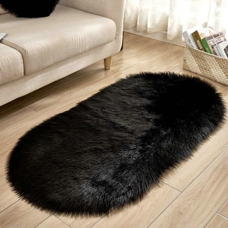 

Soft Faux Fur Fluffy Area Rugs for Bedroom Living Room Bedside Shaggy Rugs Floor Mat, 6cm Hair Anti-Slip Nursery Carpet, Black, White grey -8