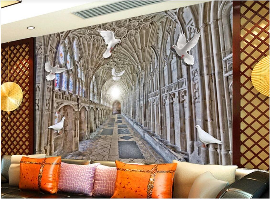 

3d room wallpaper custom photo mural European-style 3D space expansion of peace dove mural TV background wall wallpaper for walls 3 d, Non-woven fabric