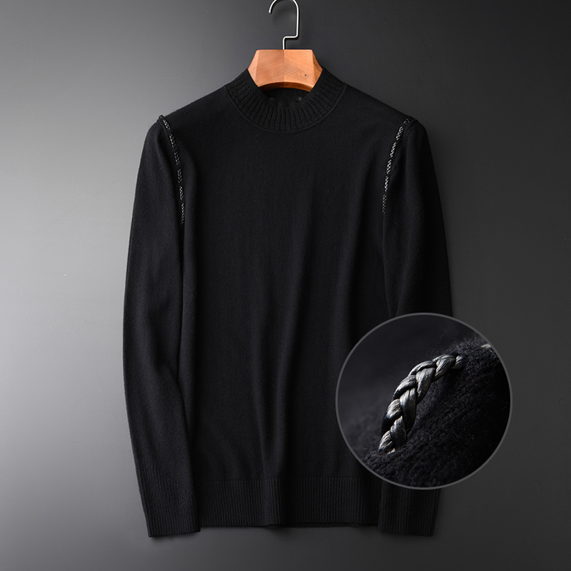 

Men Shoulder Handmade Leather Weave Design Autumn And Winter Fashion New Men's Round Neck Pullover Sweater, Jtc 7y024