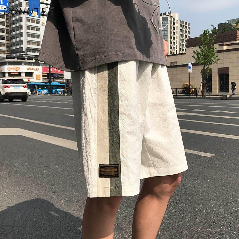 

Men Casual Shorts Panelled Loose Knee-length Elastic Waist Fashion Streetwear All-match Hip-hop Homme Patchwork Chic Ulzzang Ins, Beige