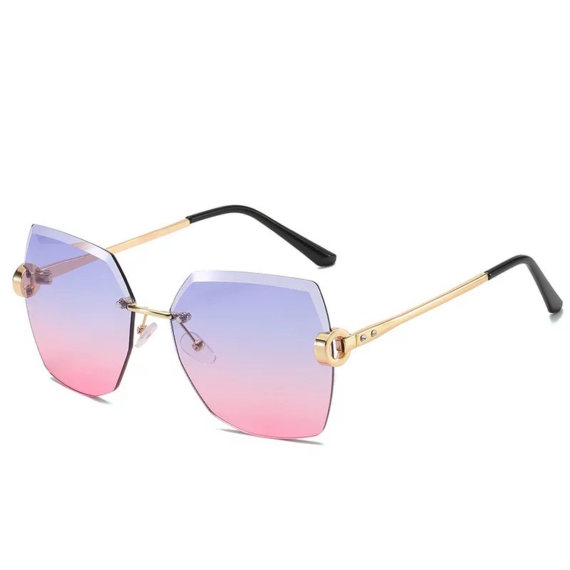 

New luxury women sunglasses metal frameless irregular crystal cutting lens lens fashion luxury style square frame UV 400 lens ESS31264