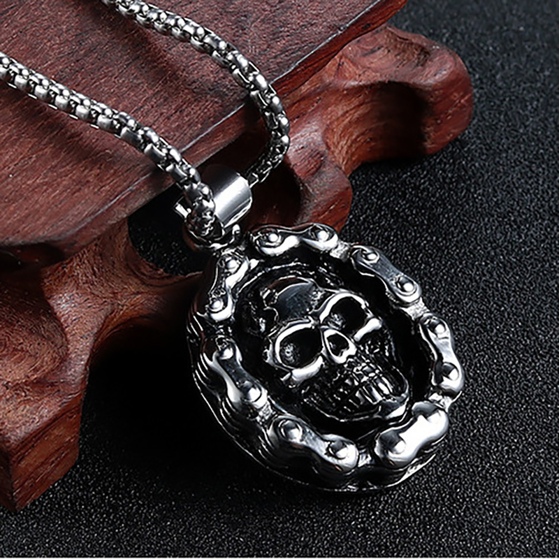

Antique Silver Color Skull Pendant Necklaces Personalized Hip Hop Motorcycle Chain Rock Necklace For Men Viking Jewelry Homme