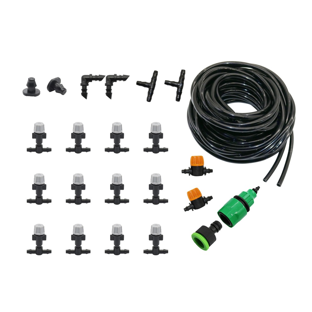 

10m/20m Automatic Atomization Watering System Kit With 4/7 Hose Grey/Black Nozzle Mini Valve Hose Connector, Kit1